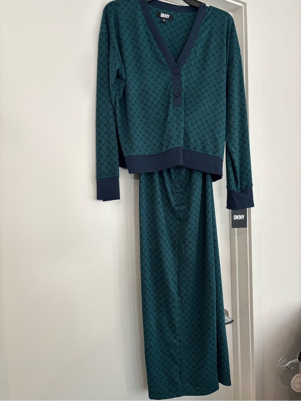 Dkny Teal Green Pajama Set with Navy Trim